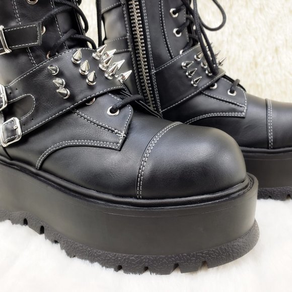 Men's Spiked Strap Goth Punk Platform Boots Slacker 165 - Picture 14 of 16